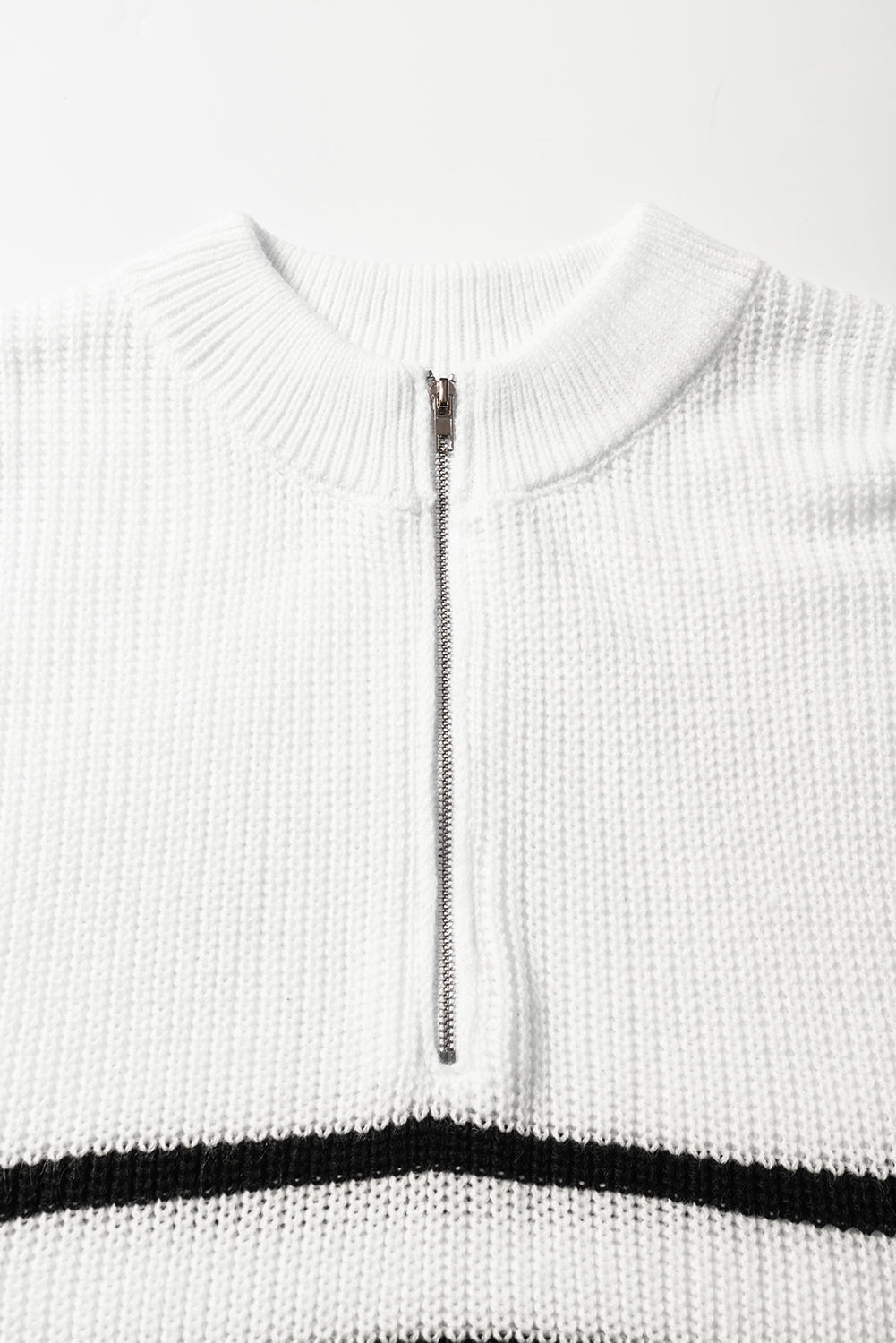 White Stripe Half Zip Split Stand Neck Sweater T-shirt