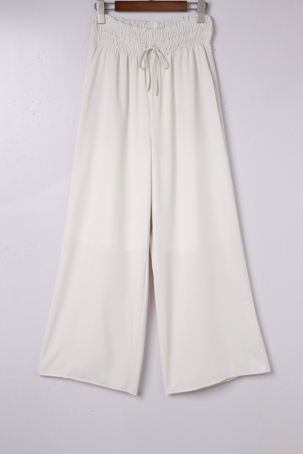 Beige Smocked High Waist Wide Leg Pants