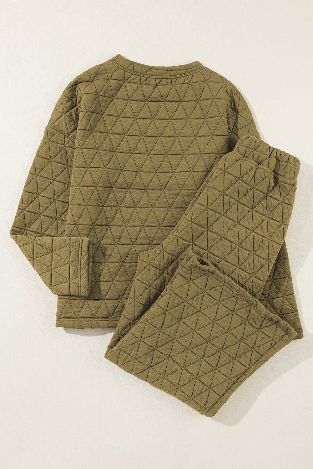 Pink Solid Quilted Pullover and Pants Outfit