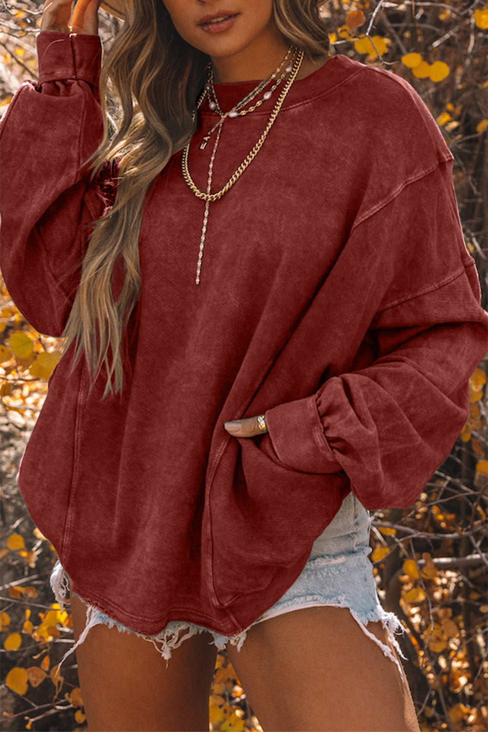 Rose Exposed Seam Twist Open Back Oversized Sweatshirt