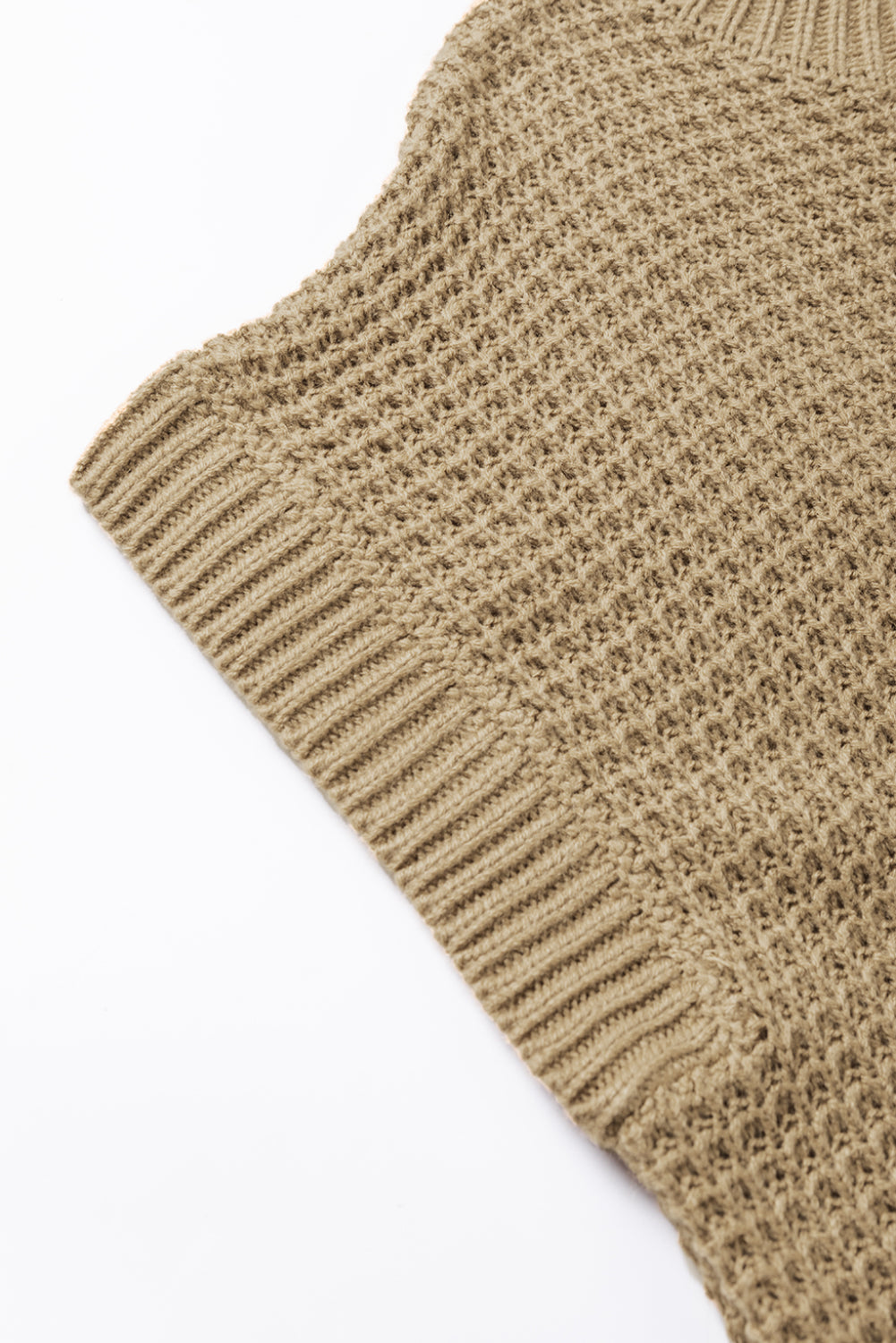 Light French Beige High Neck Short Batwing Sleeve Textured Knit Sweater