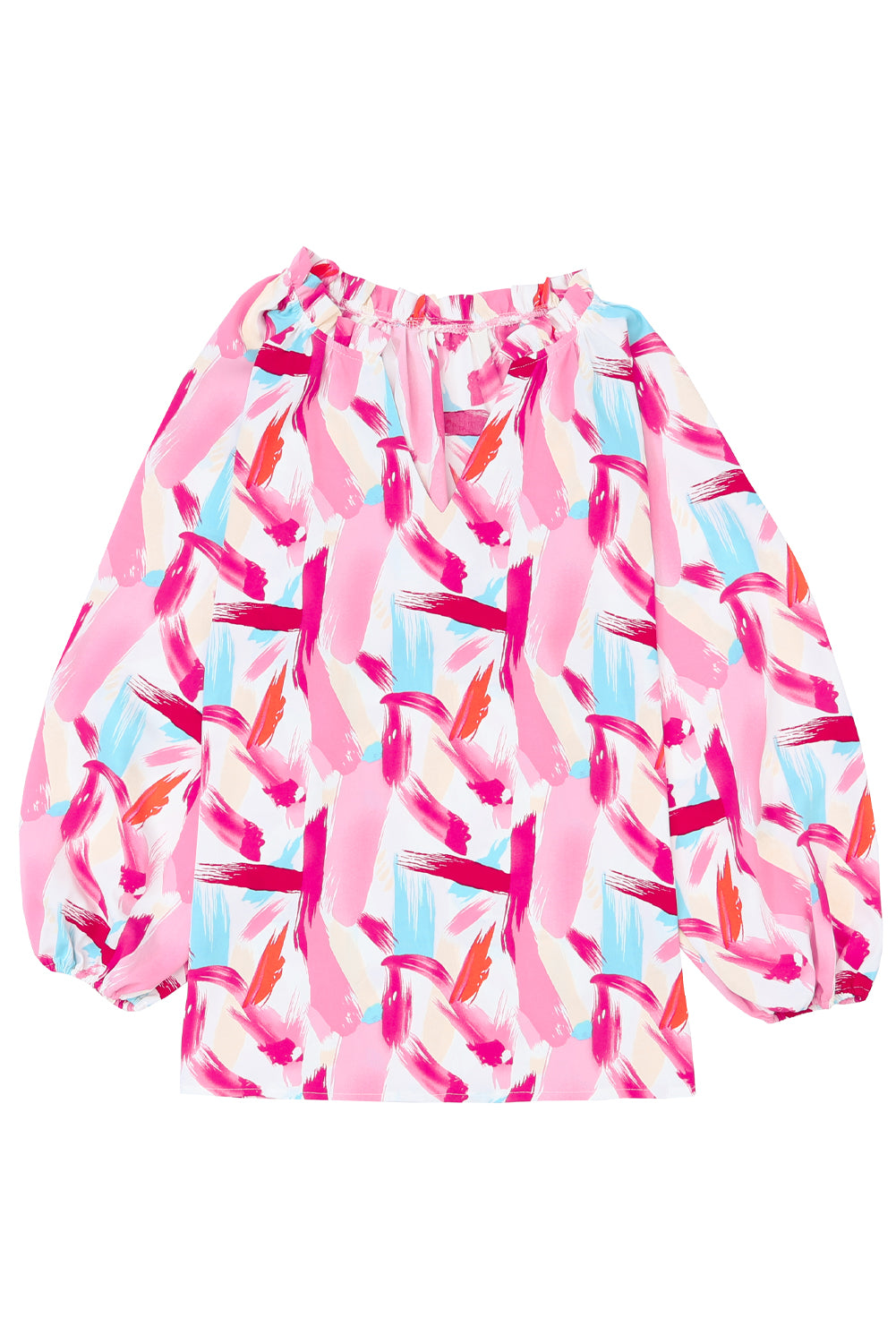 Pink Abstract Brush Print Loose Fit Blouse
