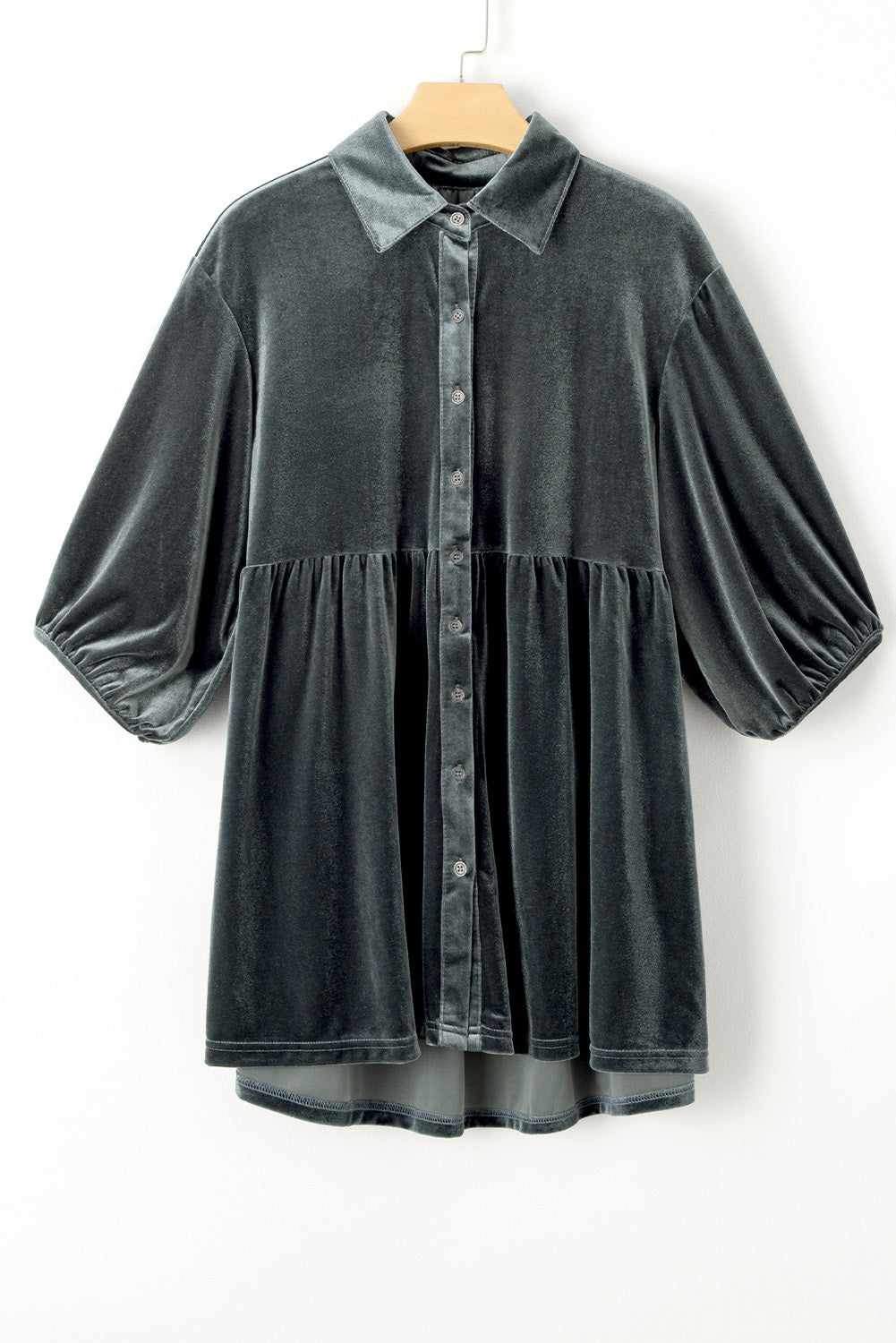 Pitaya Pink 3/4 Sleeve Tunic Babydoll Velvet Shirt