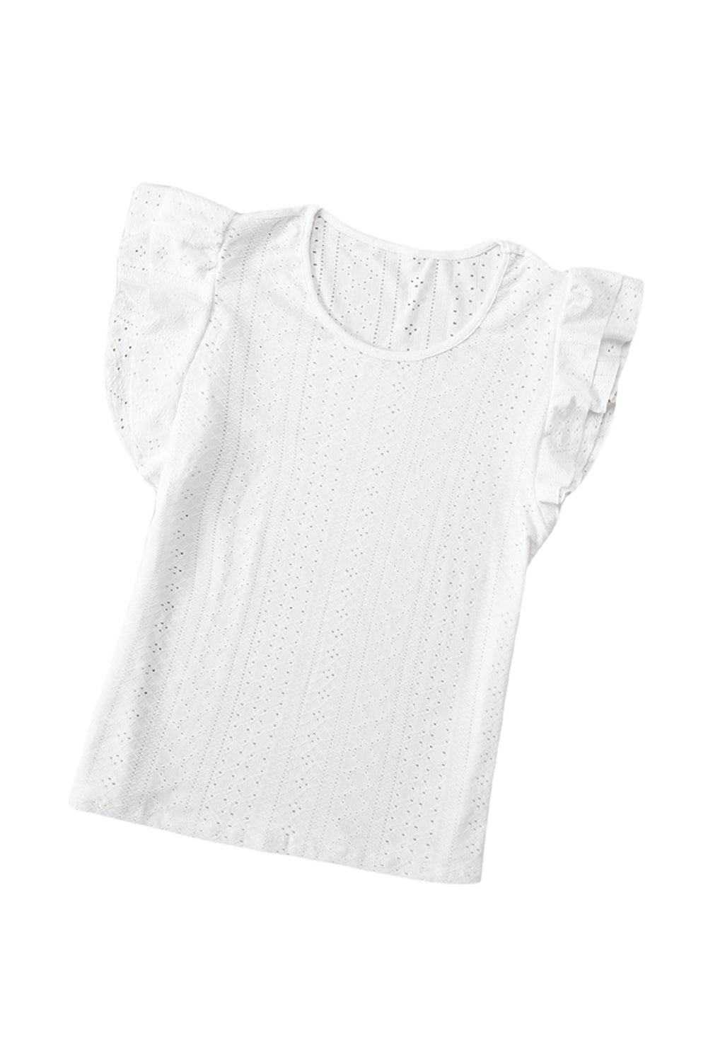 White Rhombus Textured Ruffle Short Sleeve Blouse