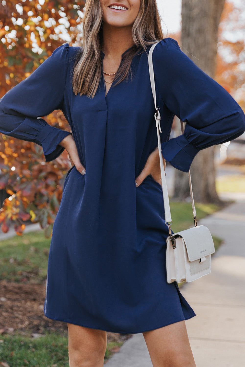 Green Split V Neck Ruffled Sleeves Shirt Dress