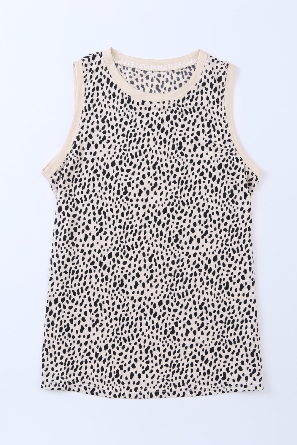 Black Leopard Print Round Neck Tank Top