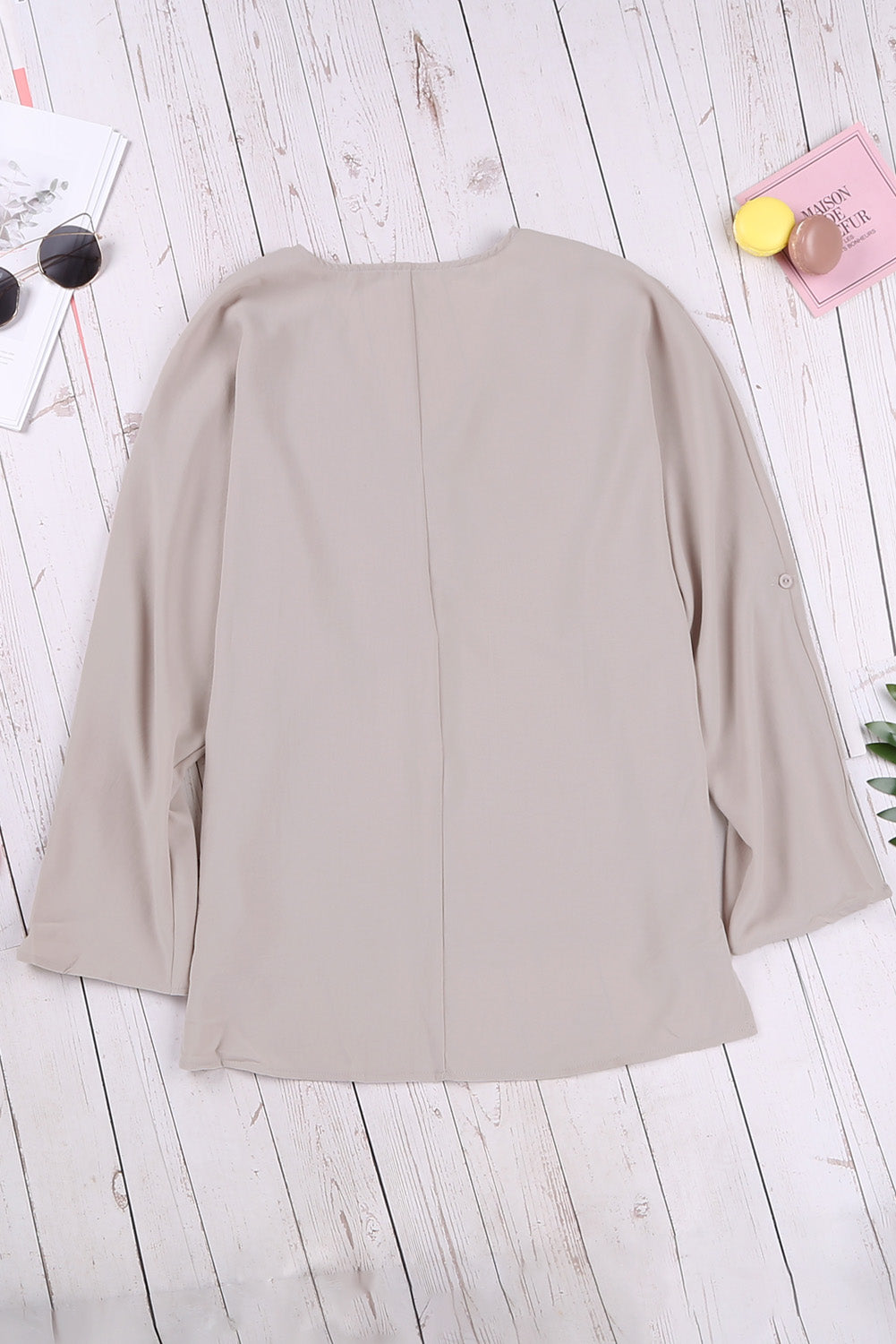 Blue V Neck 3/4 Sleeve High Low Hem Shirt