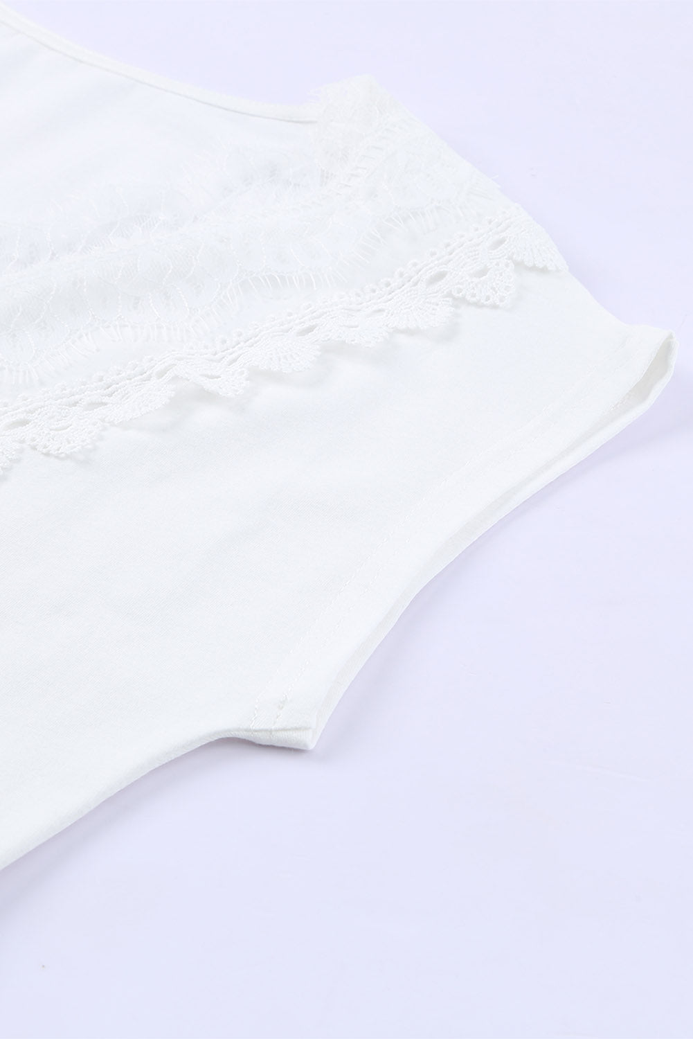 White Eyelash Lace Trim V Neck Top