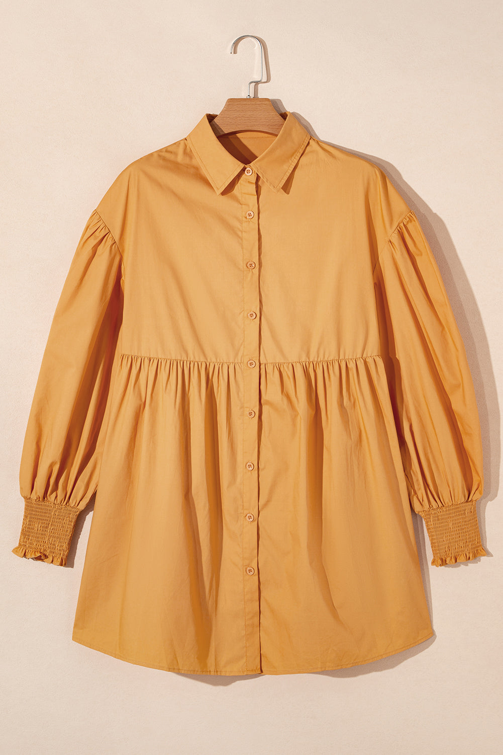 Light French Beige Loose Bishop Sleeve Shirt Dress