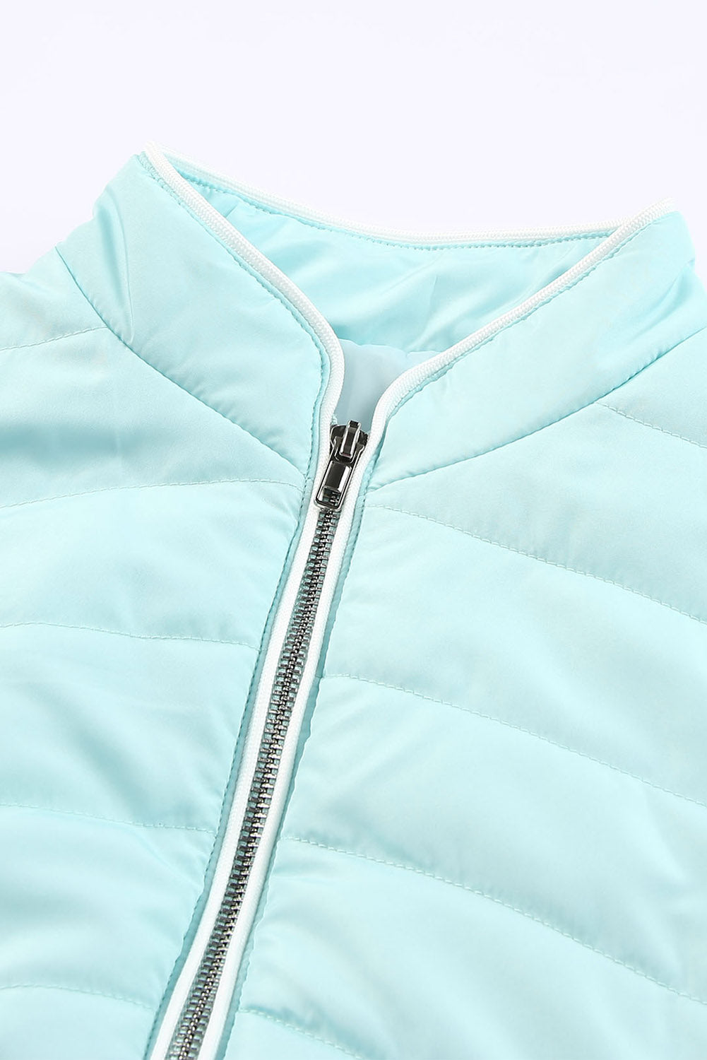 Sky Blue Zip-up Side Pockets Puffer Vest