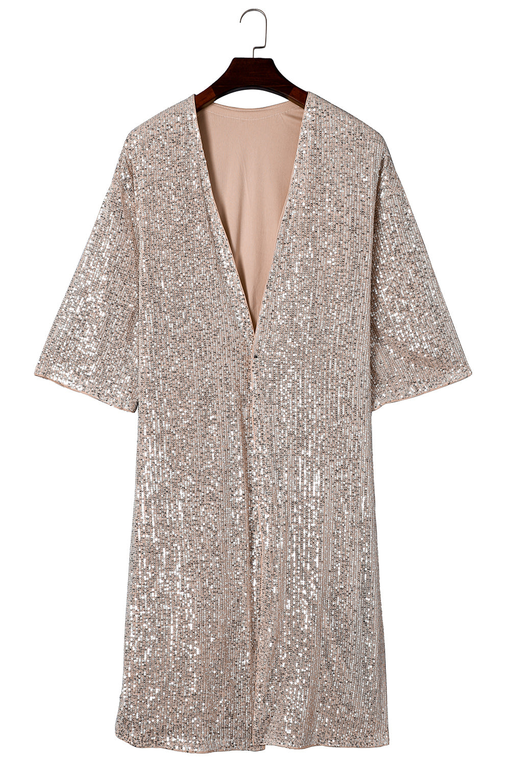 Black Sequin 3/4 Sleeve Open Front Duster Kimono