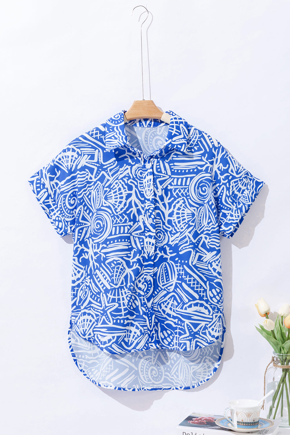 Blue Abstract Print Short Sleeve Casual Shirt