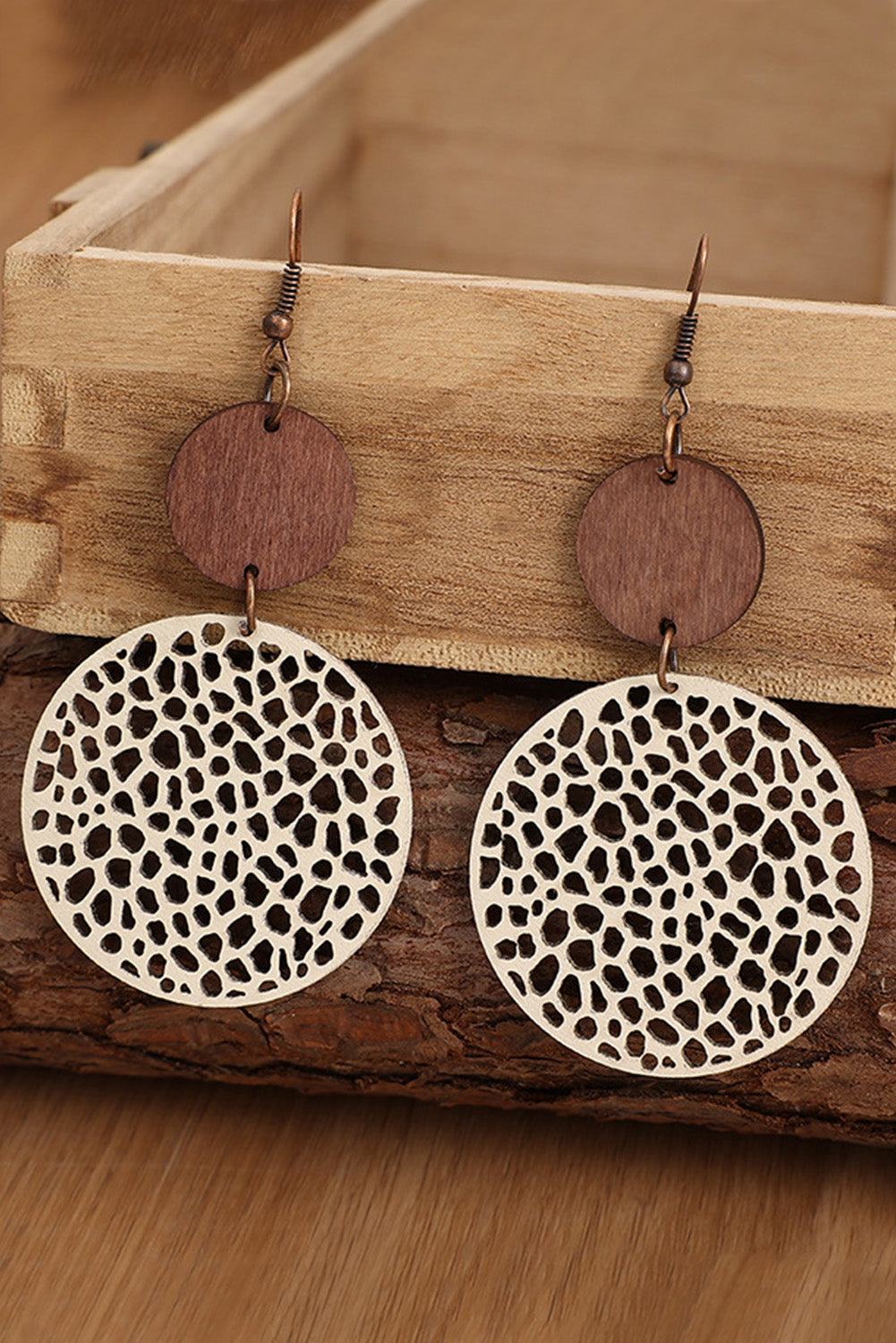 Black Hollow Out Wooden Round Drop Earrings