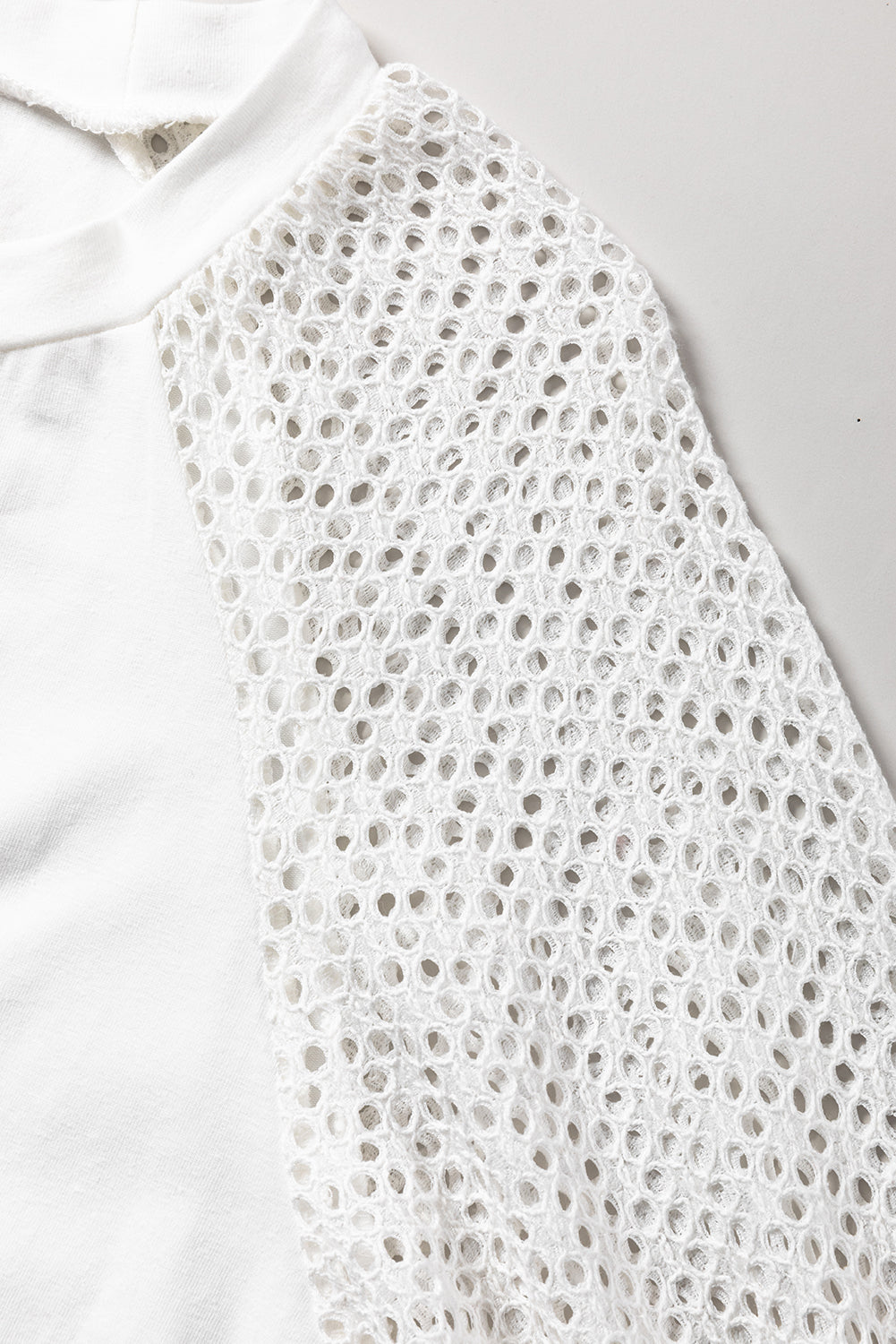 White Pointelle Lace Half Sleeve Crew Neck Tee