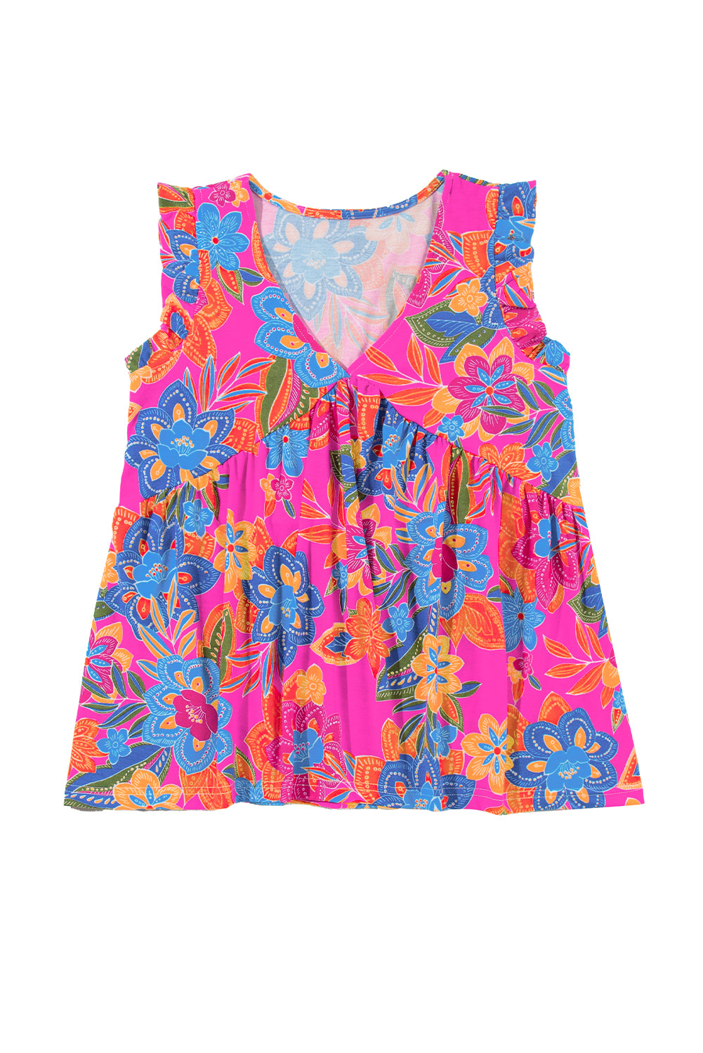 Boho Pattern Print Flounce V Neck Tank Top