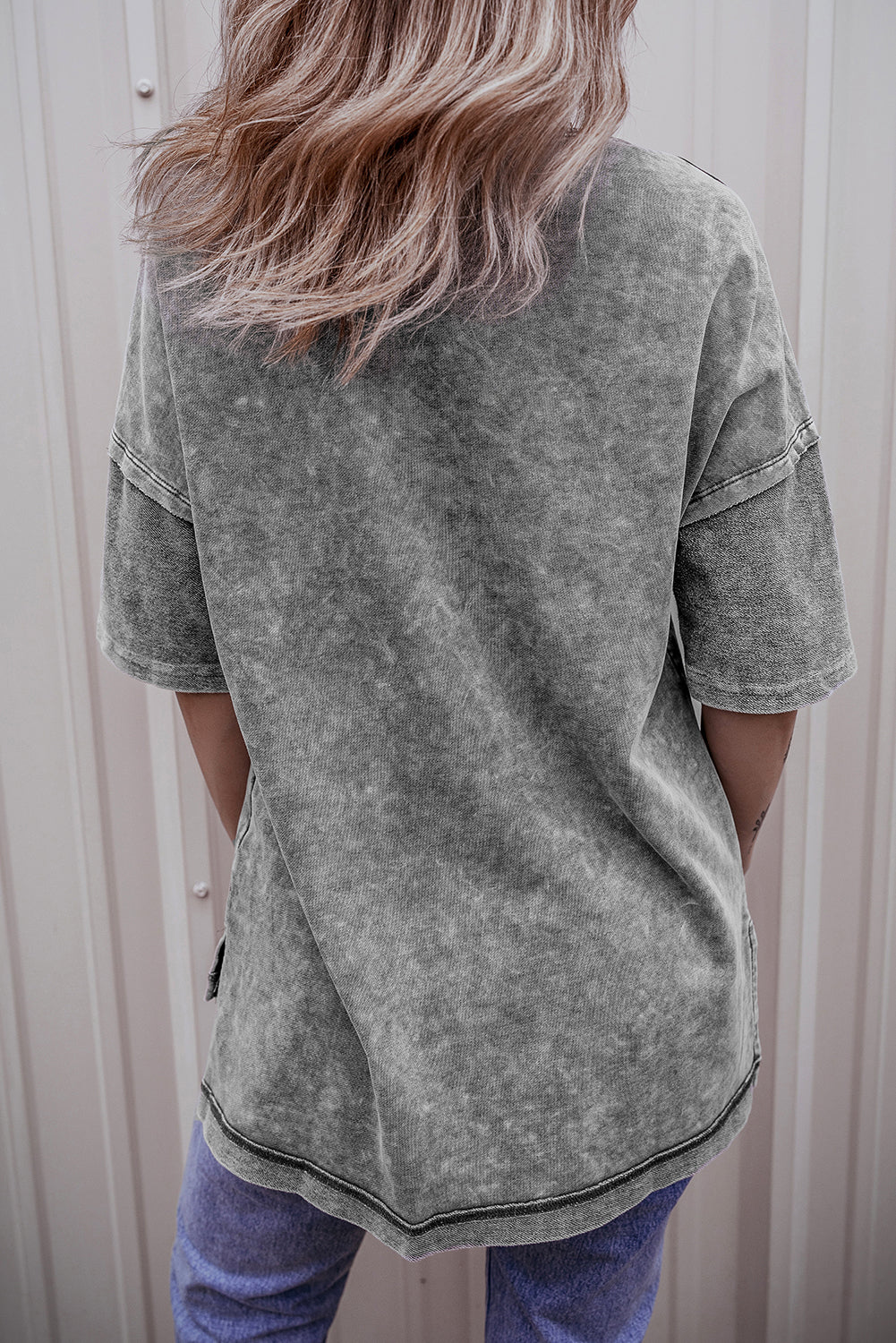 Strawberry Pink Mineral Wash Exposed Seam Drop Shoulder Oversized Tee