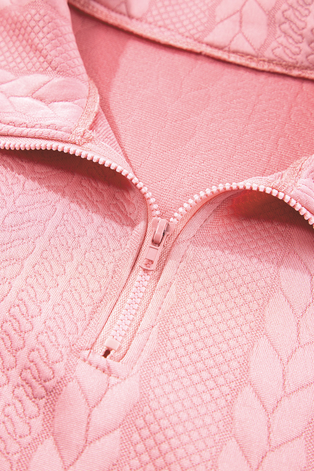 Peach Blossom Zip up Cable Textured Sweatshirt