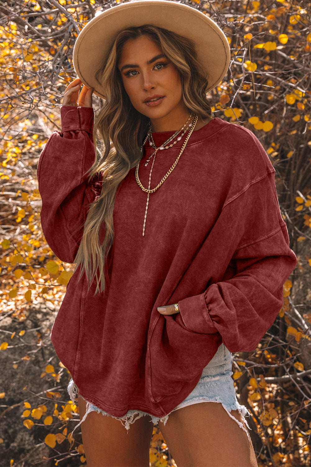 Rose Exposed Seam Twist Open Back Oversized Sweatshirt