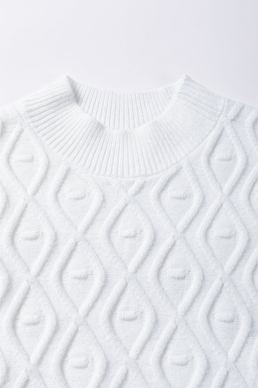 White Textured Ruffled Mock Neck Knitted Vest