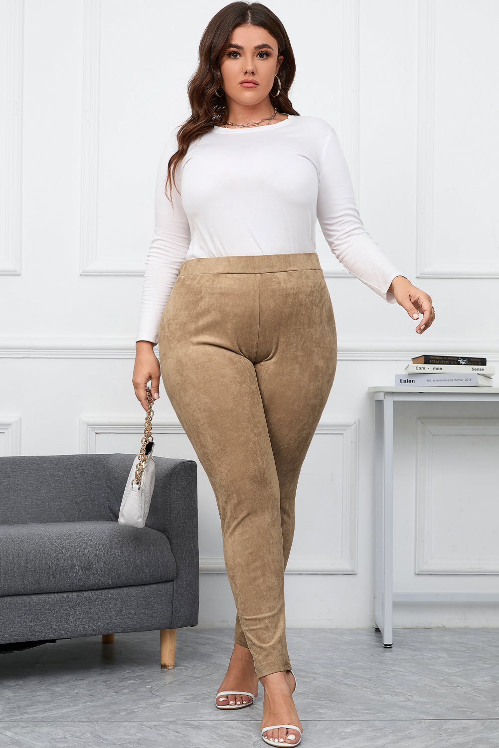 Camel Plus Size High Rise Faux Suede Skinny Pants