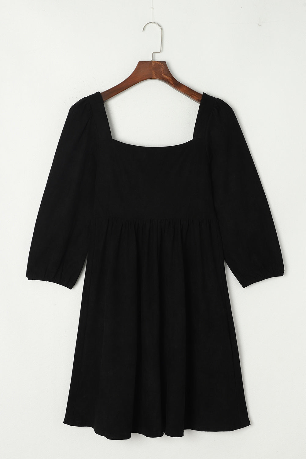 Suede Square Neck Puff Sleeve Dress