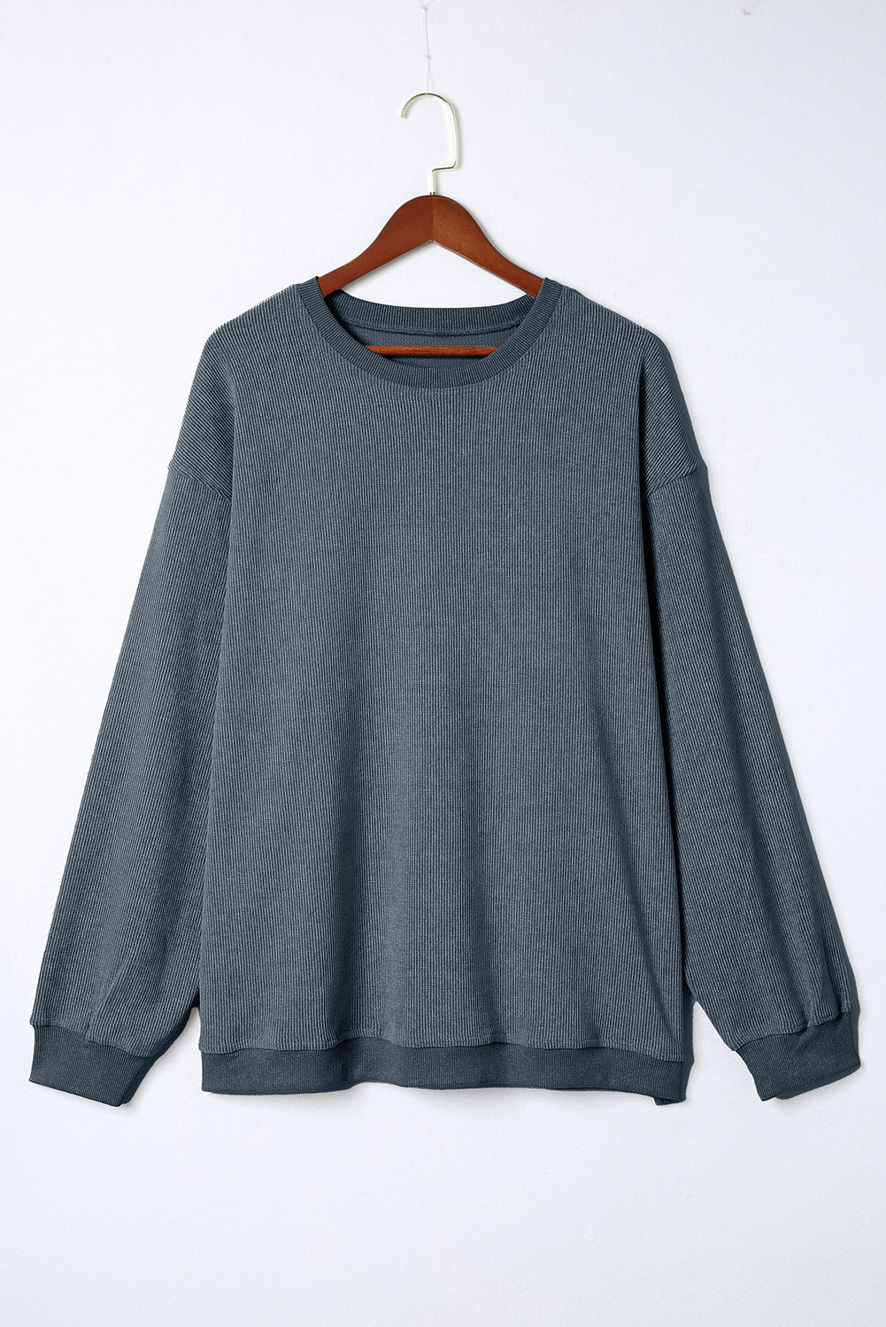 Black Plus Size Corded Round Neck Sweatshirt