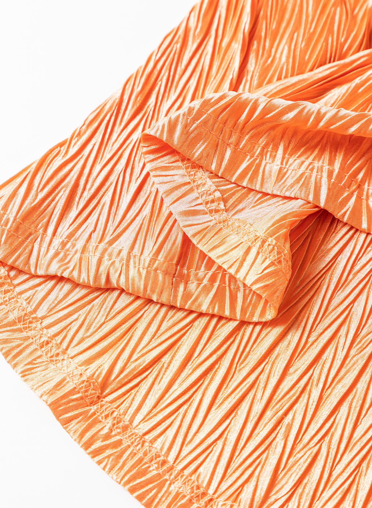 Grapefruit Orange Solid Color Crinkled Wide Sleeve Button up Shirt