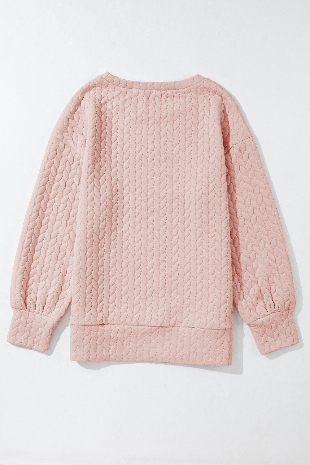 Pale Chestnut Side Buttons Cable Textured Sweatshirt