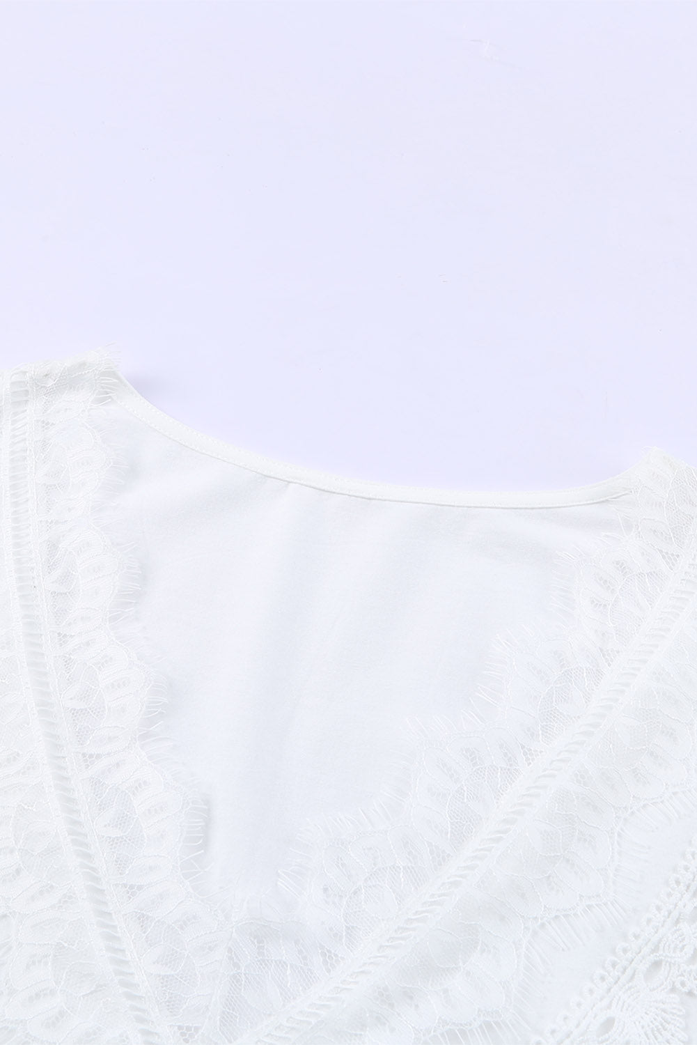 White Eyelash Lace Trim V Neck Top