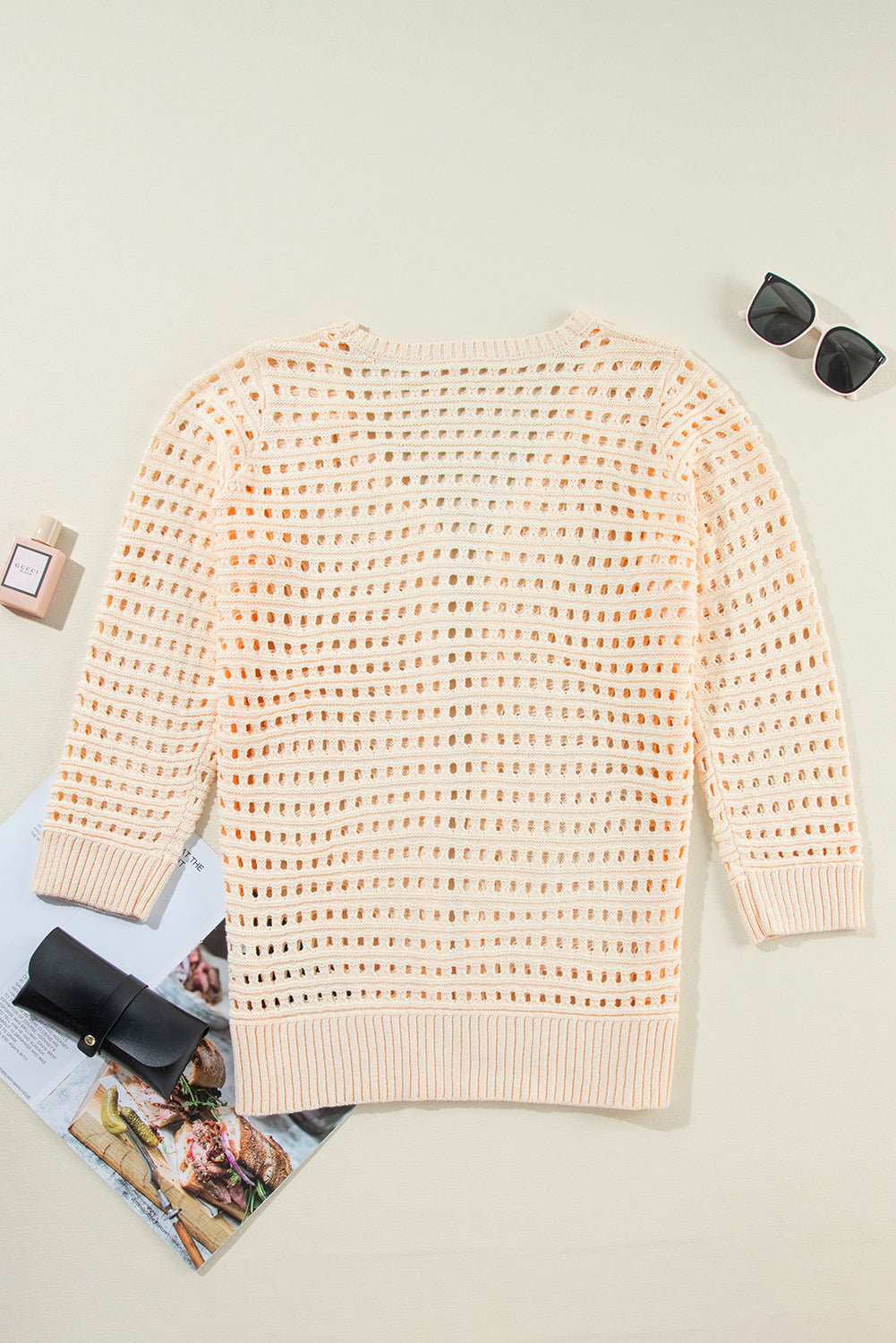 Apricot Solid Color Open Knit Duster Cardigan