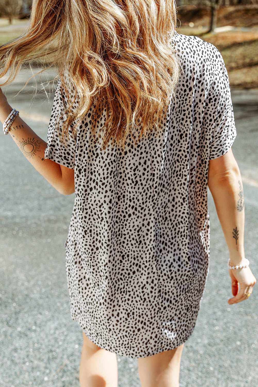 Black Leopard Print Side Pockets Tunic Top