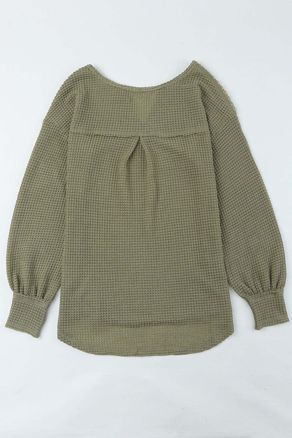 Beige Waffle Knit Split Neck Pocketed Loose Top