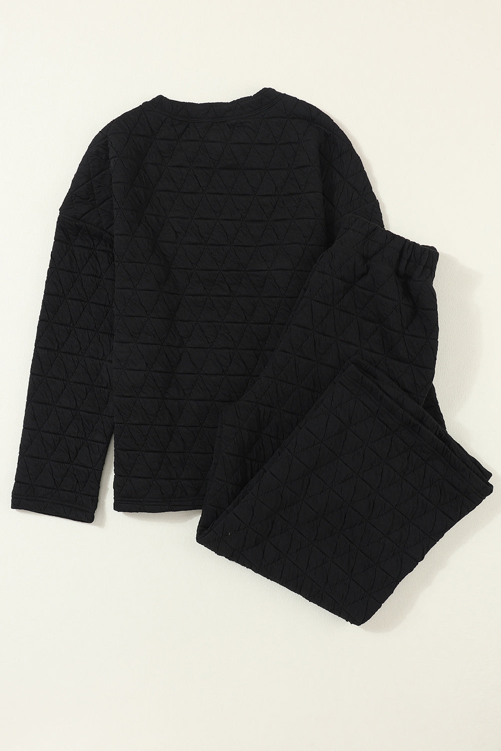 Pink Solid Quilted Pullover and Pants Outfit