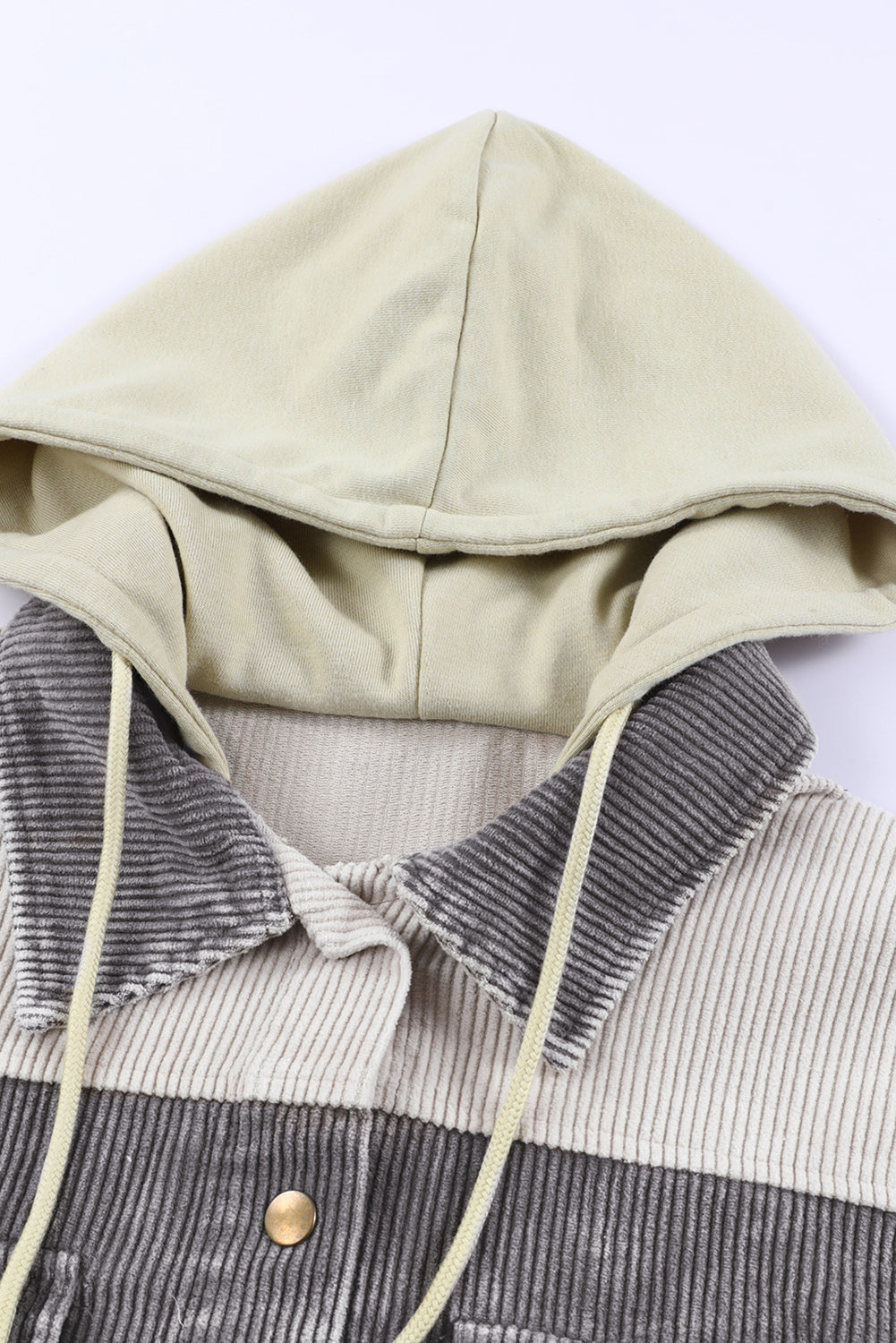 Khaki Patchwork Hooded Corduroy Shacket