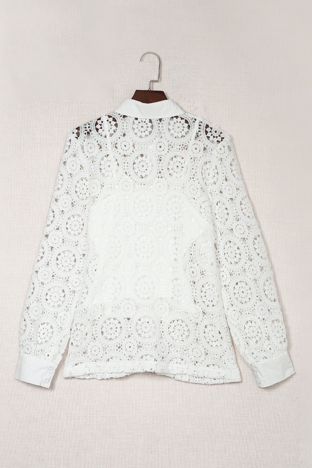 White Crochet Lace Hollow-out Turn-down Collar Shirt