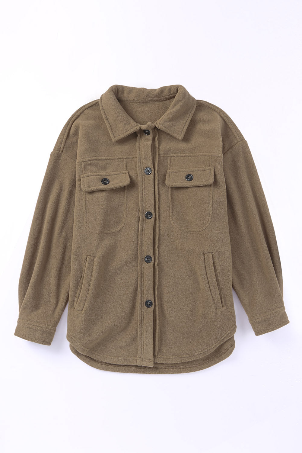 Beige Turn Down Collar Buttoned Shirt Jacket