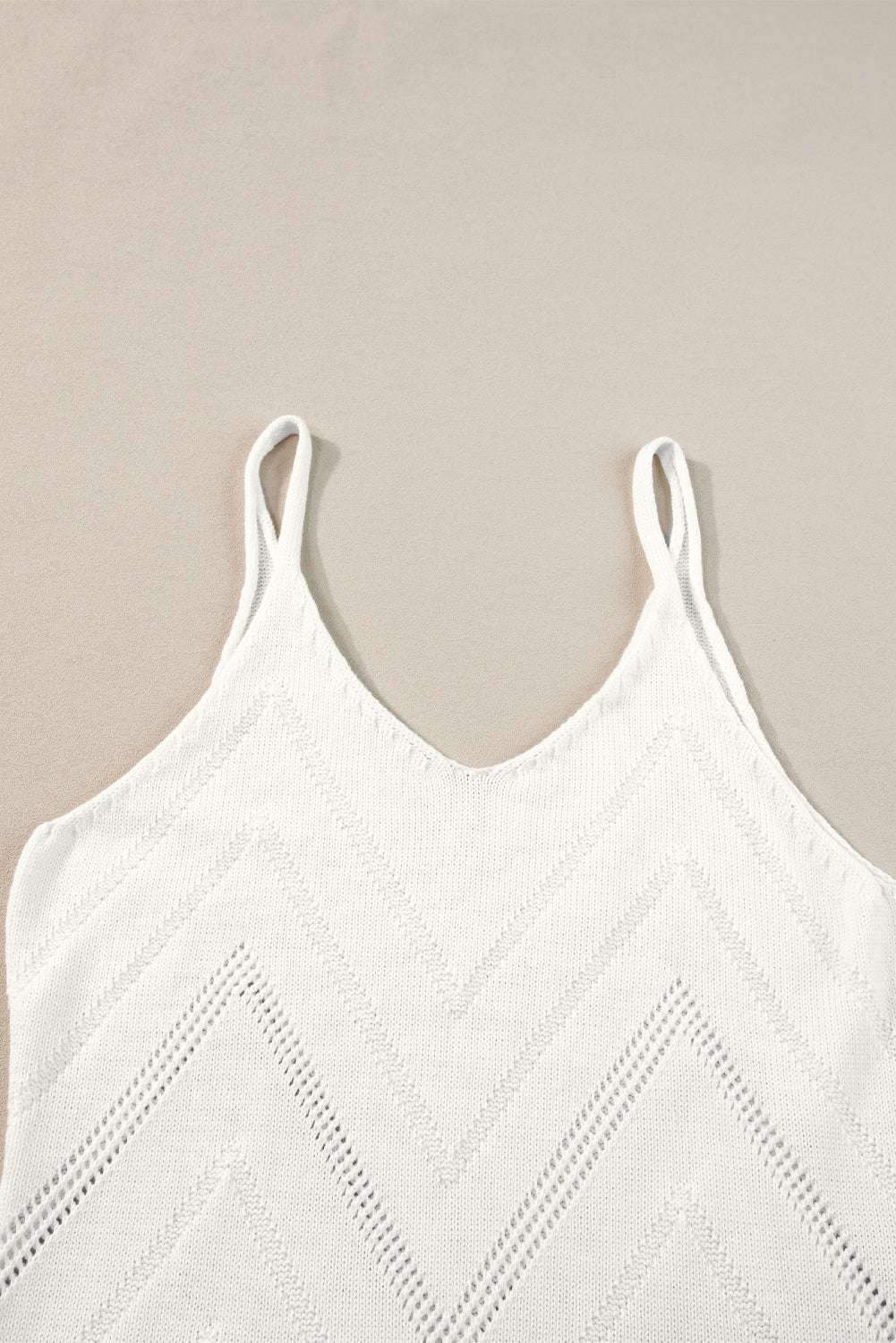 White Chevron Pointelle Knit Spaghetti Straps Sweater Vest