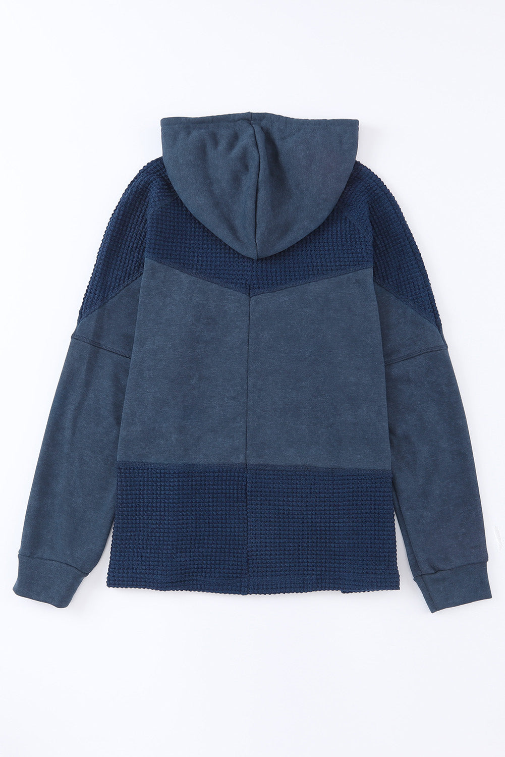 Blue Waffle Patchwork Vintage Washed Hooded Jacket