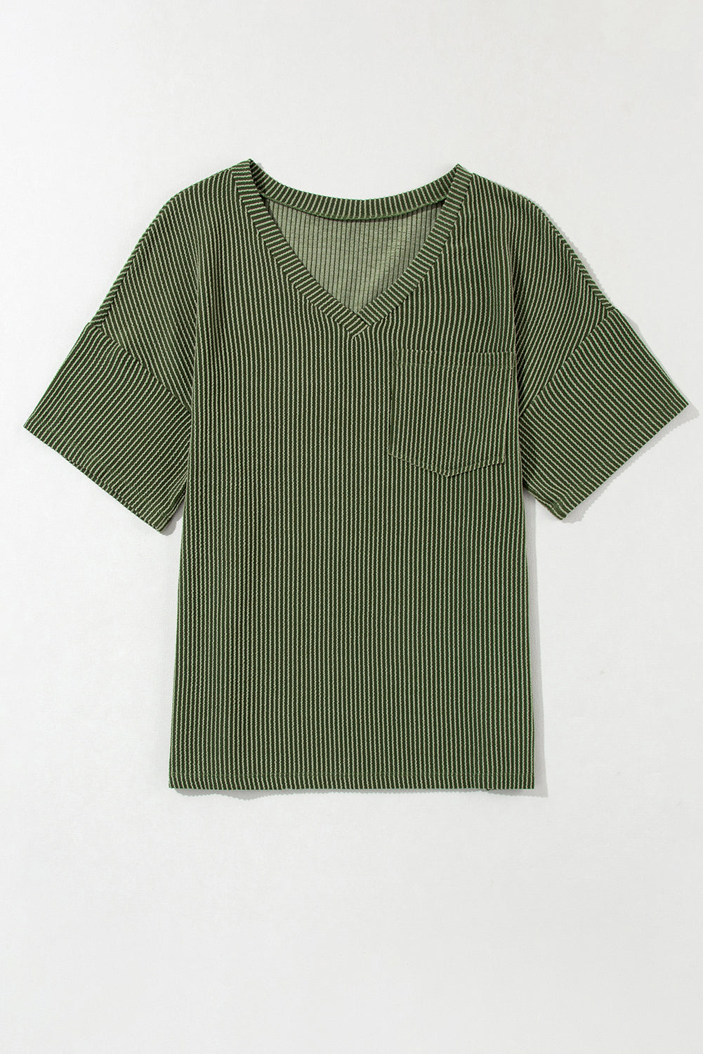 Valerian Corded V Neck Chest Pocket Loose T-shirt