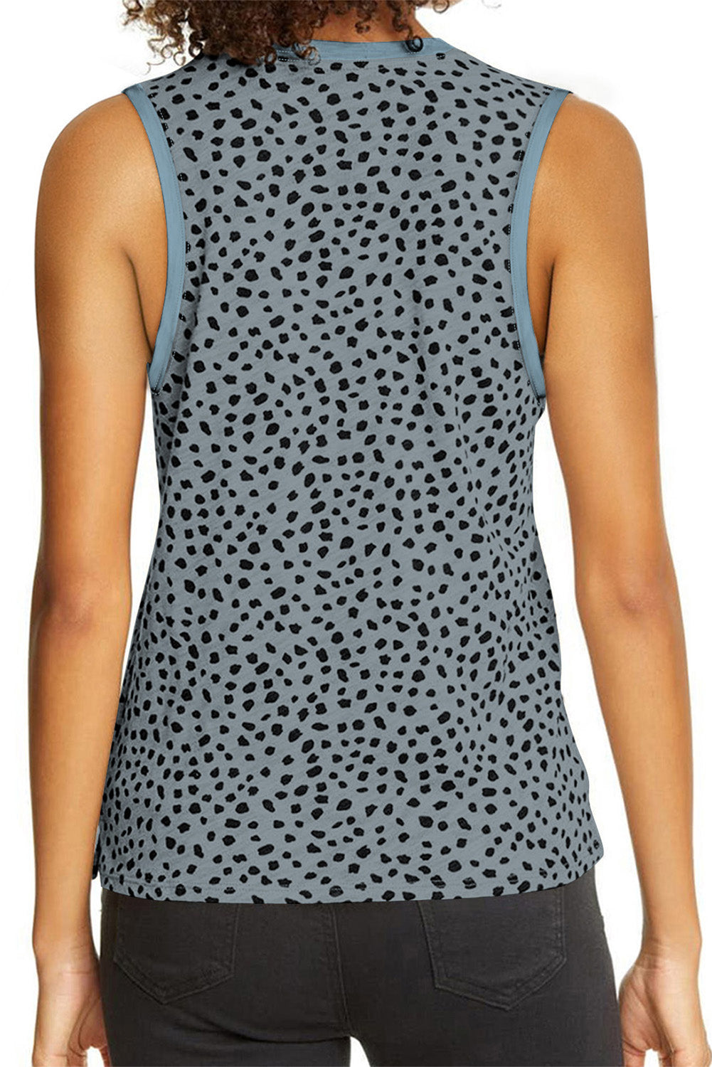 Black Leopard Print Round Neck Tank Top