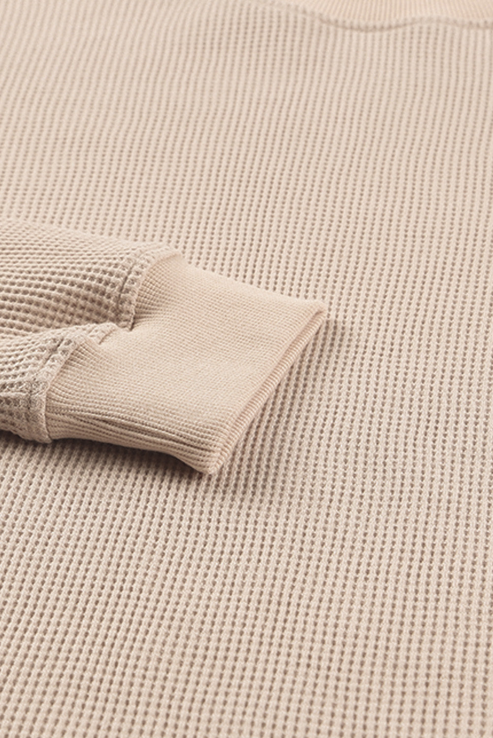 Gray Crew Neck Ribbed Trim Waffle Knit Top