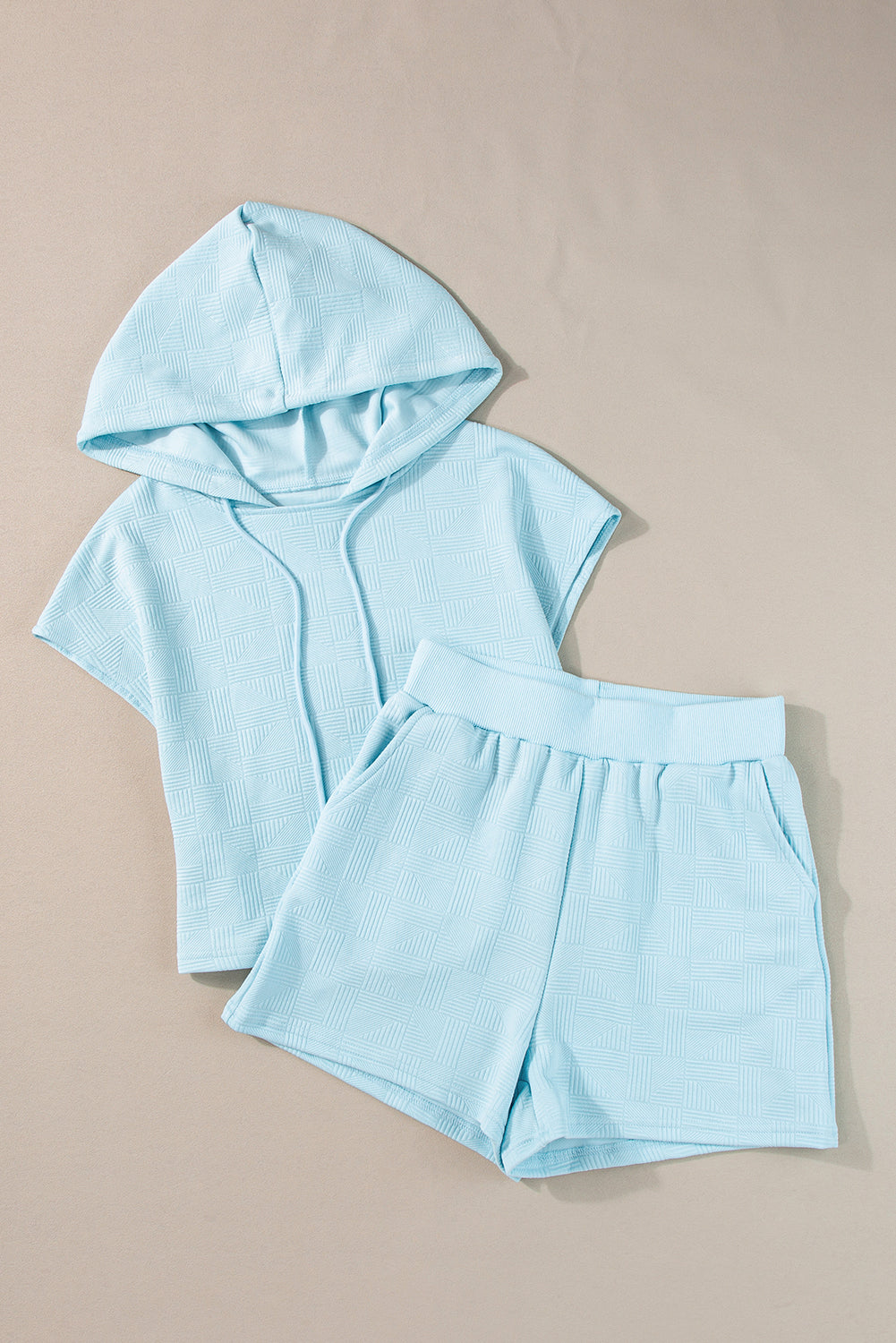 Textured Cropped Hoodie and Shorts Set