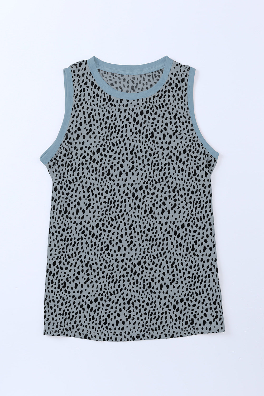 Black Leopard Print Round Neck Tank Top