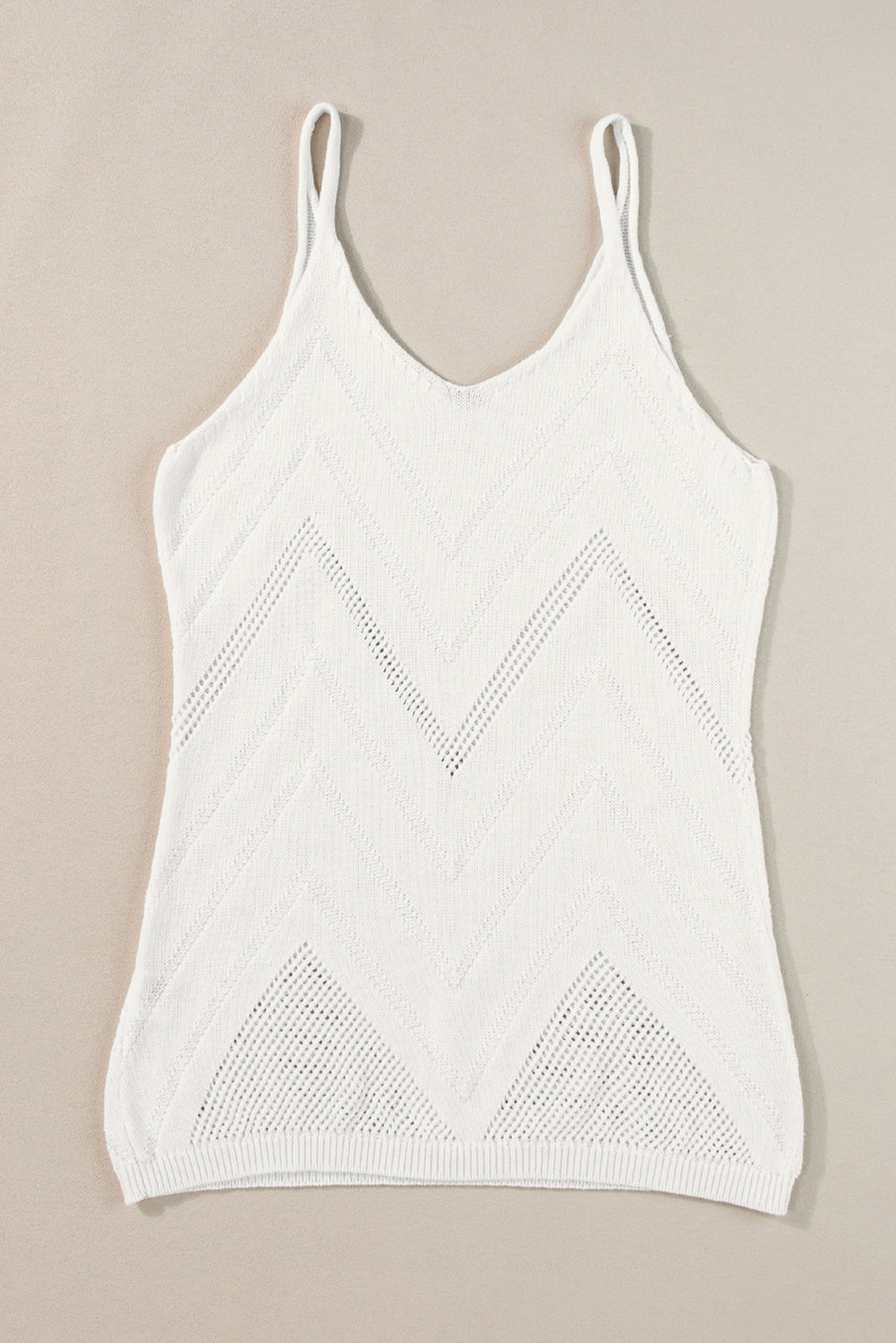 White Chevron Pointelle Knit Spaghetti Straps Sweater Vest