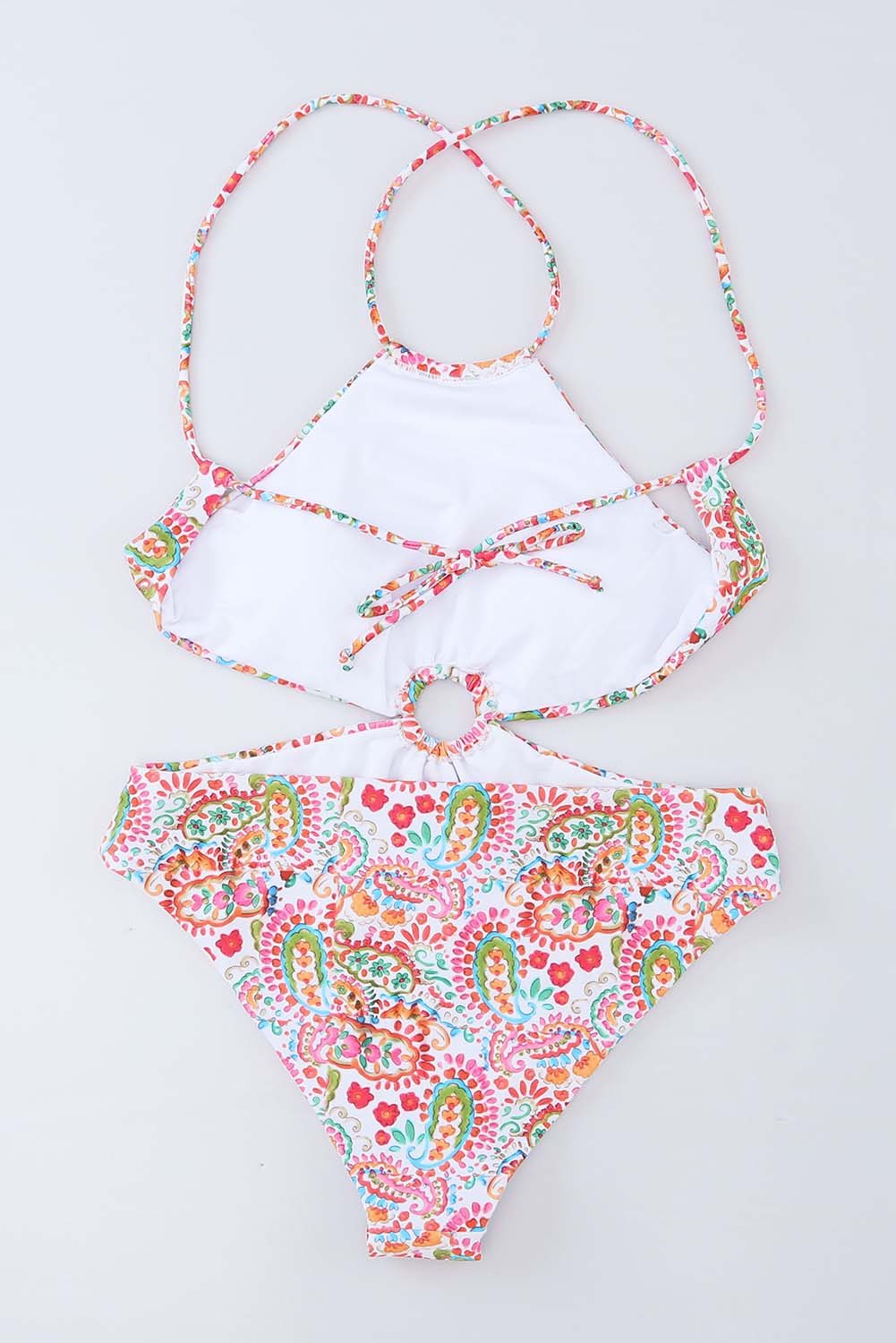 Multicolor Floral Print O-ring Lace-up Backless One Piece Swimsuit