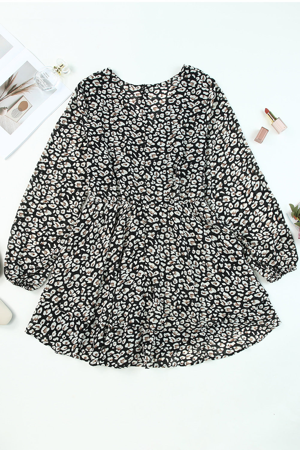 Tie Waist Layered Ruffle Hem Dotted Print Short Dress