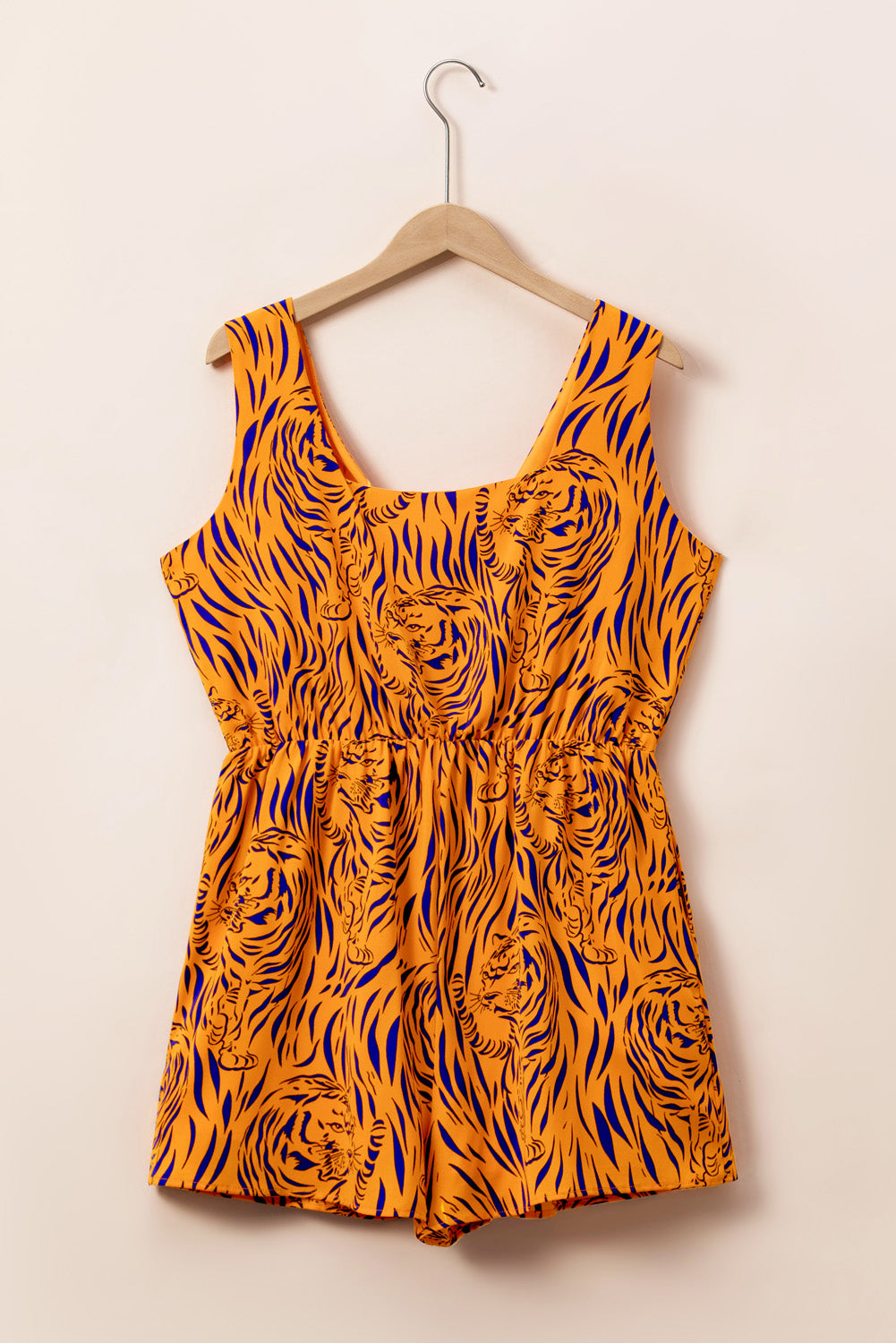 Yellow Plus Size Tiger Print Sleeveless V Neck Romper