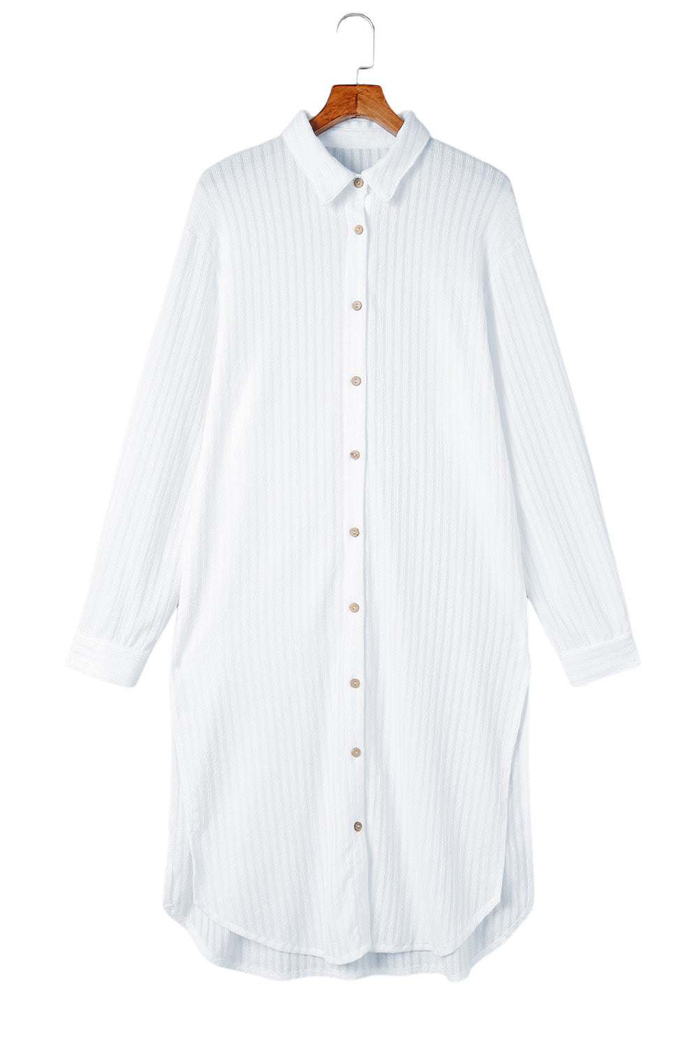 White Striped Crinkle Button Front Cover Up Shirt Dress