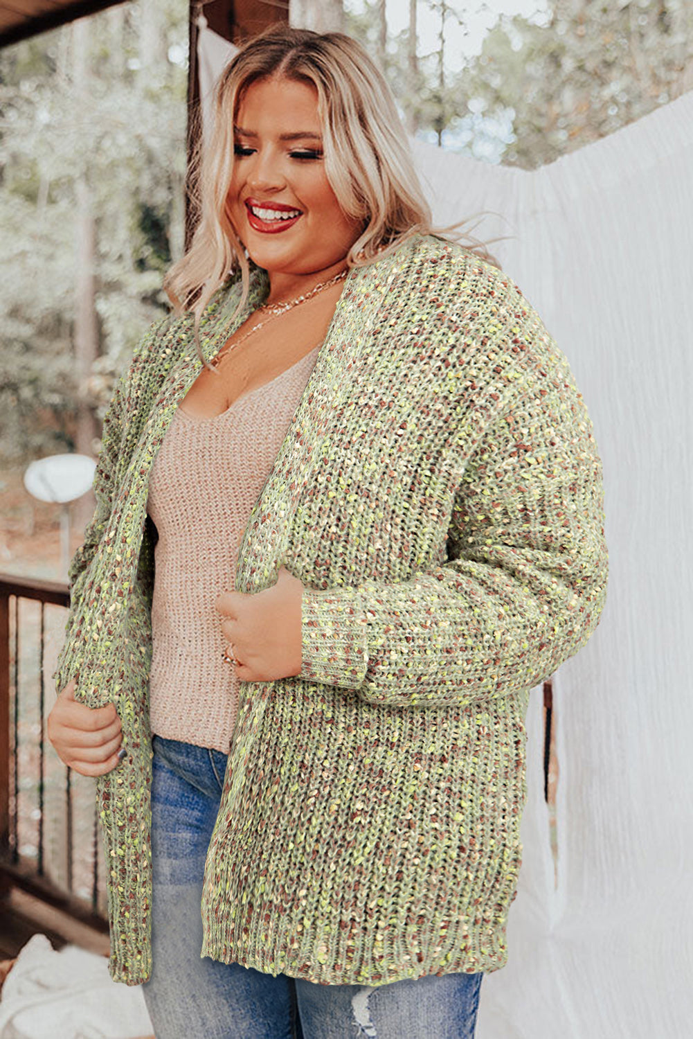 Chicory Coffee Open Front Knit Plus Size Cozy Cardigan