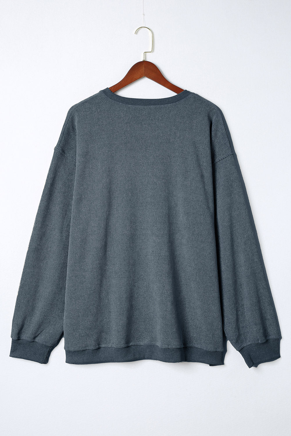 Black Plus Size Corded Round Neck Sweatshirt